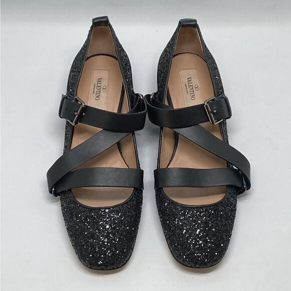 Valentino Garavani Rockstud Strappy Glitter Ballerina Flat size 37 - Picture 2 of 13